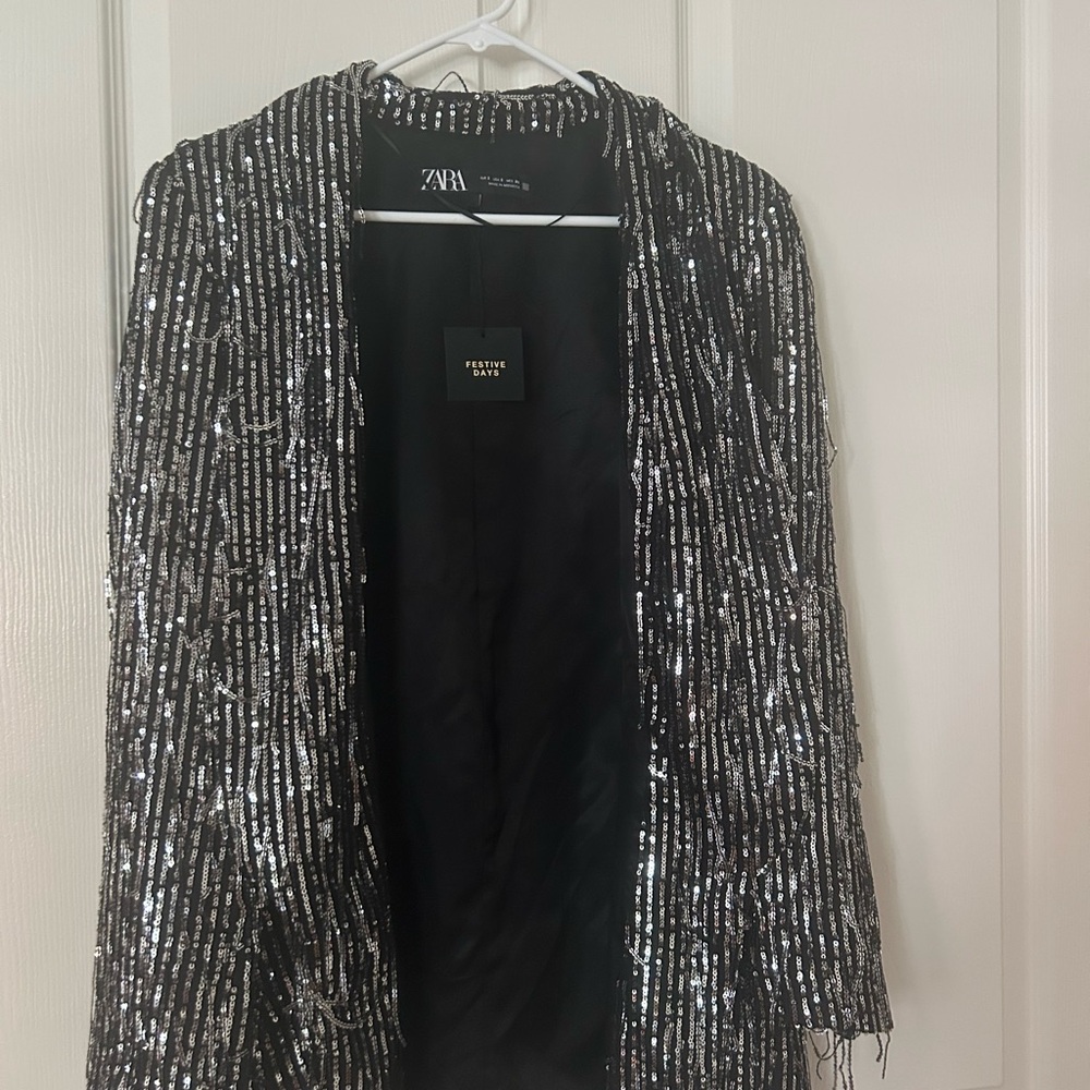 Zara Women's Silver Sequin Blazer
